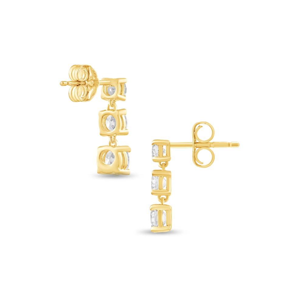 Lab Grown Diamond Three-Stone Drop Earrings in 10K Yellow Gold (1 ct. tw.) – Image 2 of 2