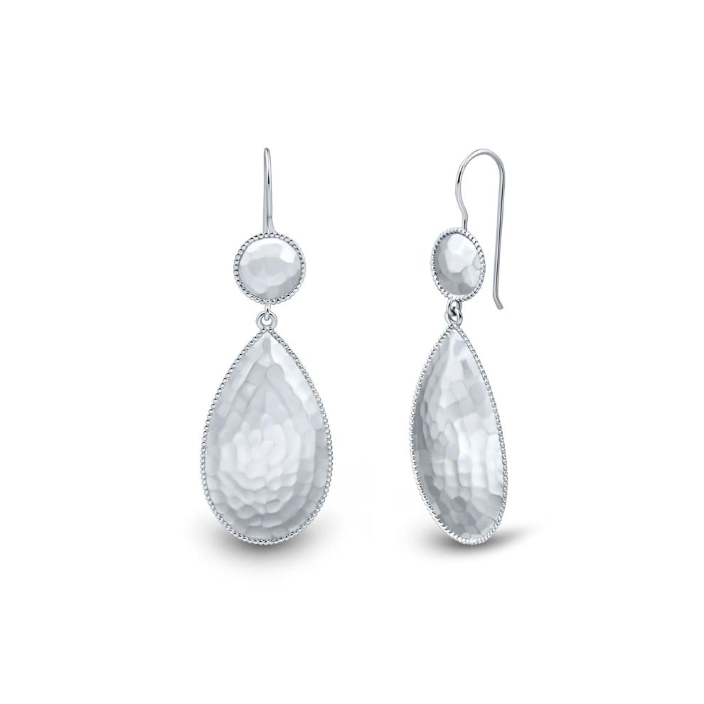 Hammered Teardrop Dangle Earrings in Sterling Silver – Image 1 of 2