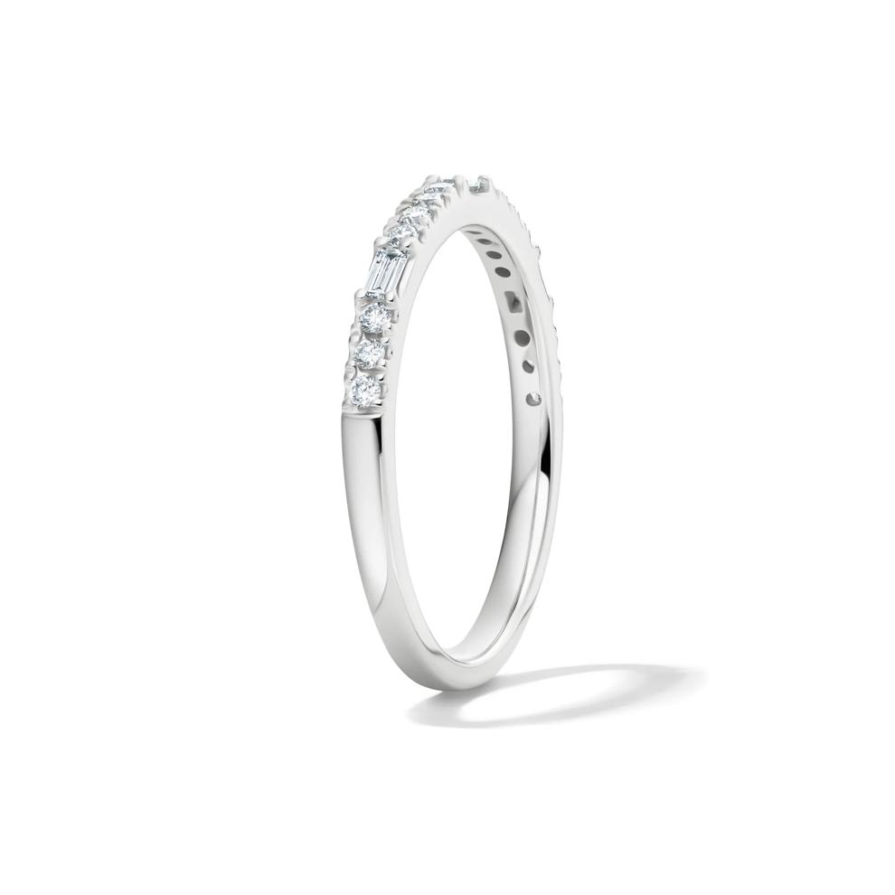Lab Grown Diamond Round &amp; Baguette Stack Band in 10K White Gold (1/5 ct. t.w) – Image 3 of 4