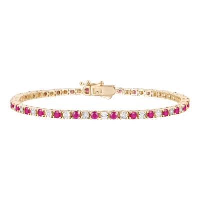 Ruby and Diamond Bracelet in 10K Yellow Gold (1/7 ct. tw.)