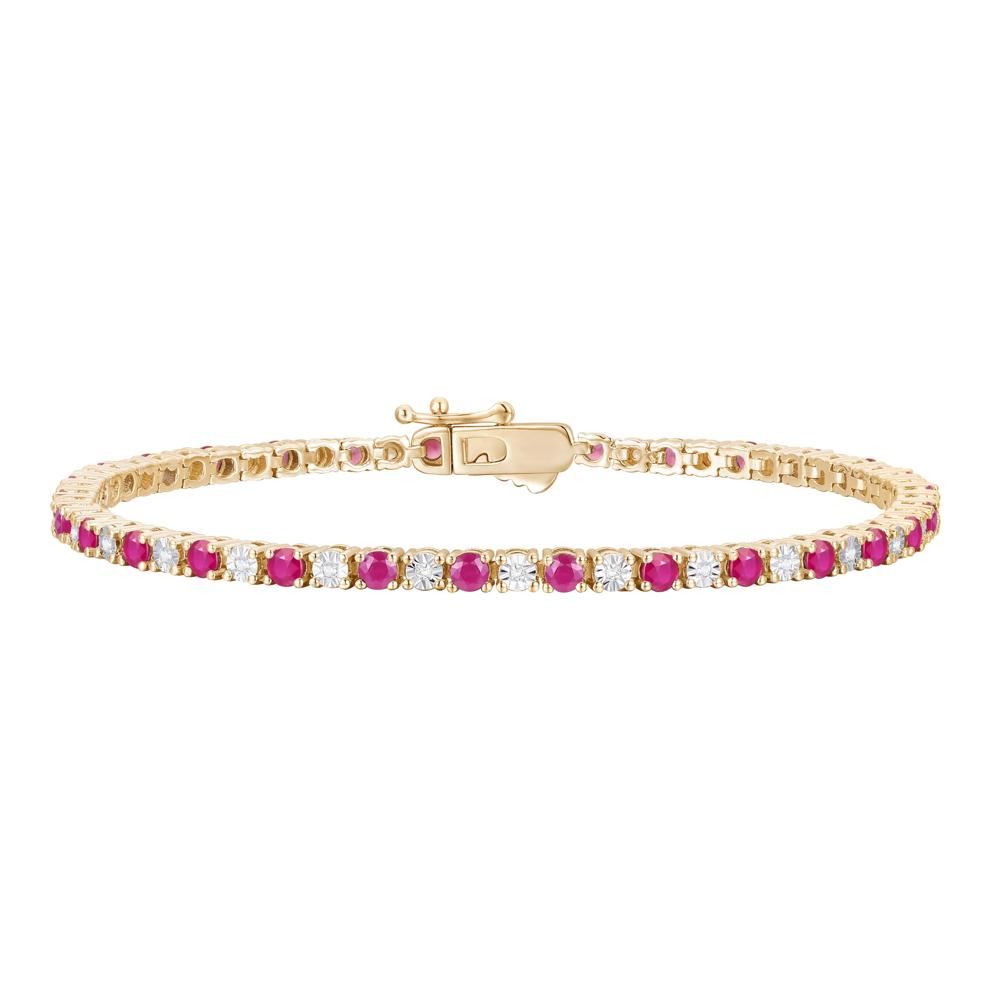 Ruby and Diamond Bracelet in 10K Yellow Gold (1/7 ct. tw.) – Image 1 of 1