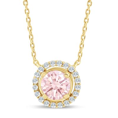 Lab Grown Pink and White Diamond Halo Pendant in 14K Yellow Gold (1 1/7 ct. tw.)