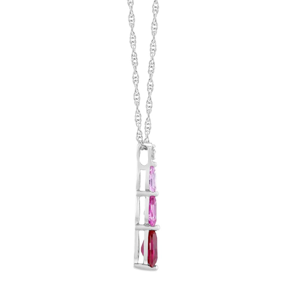Three-Stone Lab-Created Ruby, Lab-Created Pink Sapphire and Diamond Accent Pendant in Sterling Silver – Image 2 of 3
