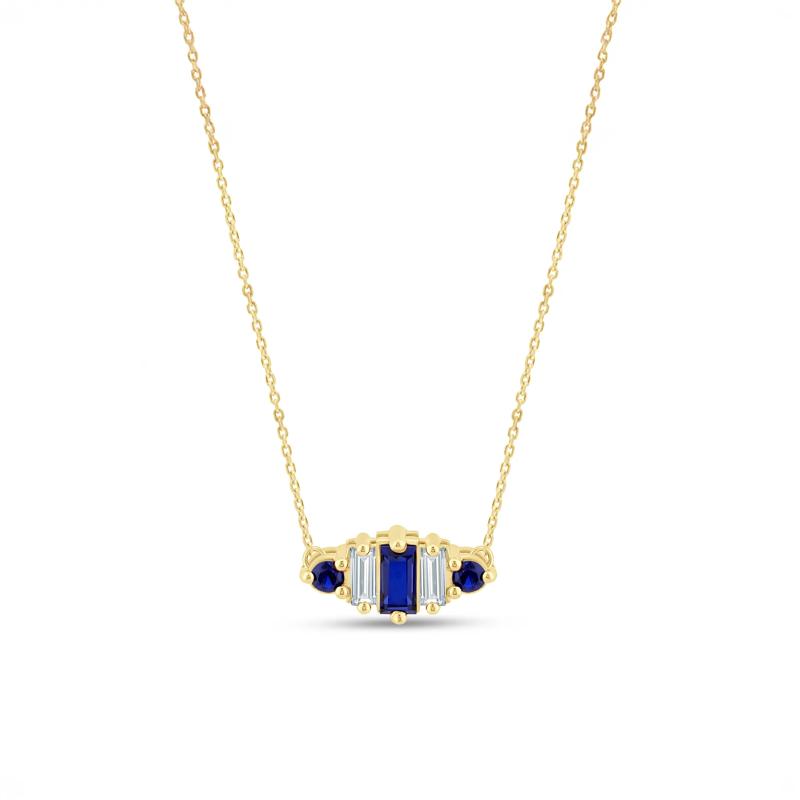 Lab-Created Blue Sapphire and Lab Grown Diamond Necklace in 10K Yellow Gold &#40;1/5 ct. tw.&#41; – Image 1 of 2