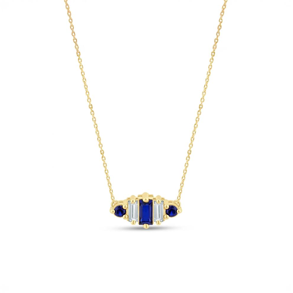 Lab-Created Blue Sapphire and Lab Grown Diamond Necklace in 10K Yellow Gold (1/5 ct. tw.) – Image 1 of 2
