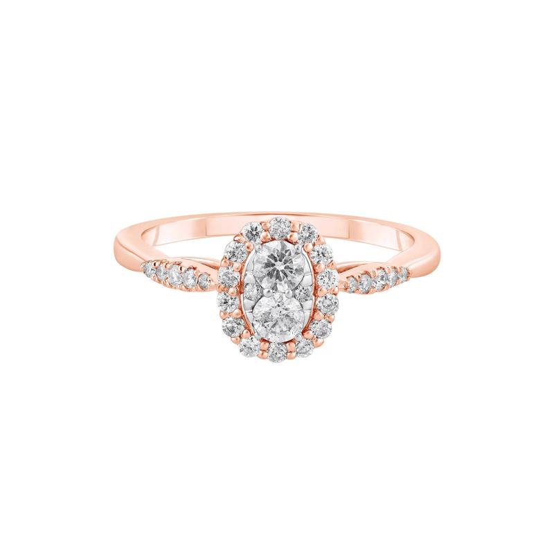Diamond Oval Halo Engagement Ring in 10K Rose and White Gold &#40;1/2 ct. tw.&#41; – Image 1 of 3