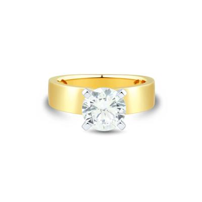 Wide Band Semi-Mount Engagement Ring in 14K Yellow and White Gold (Setting Only)