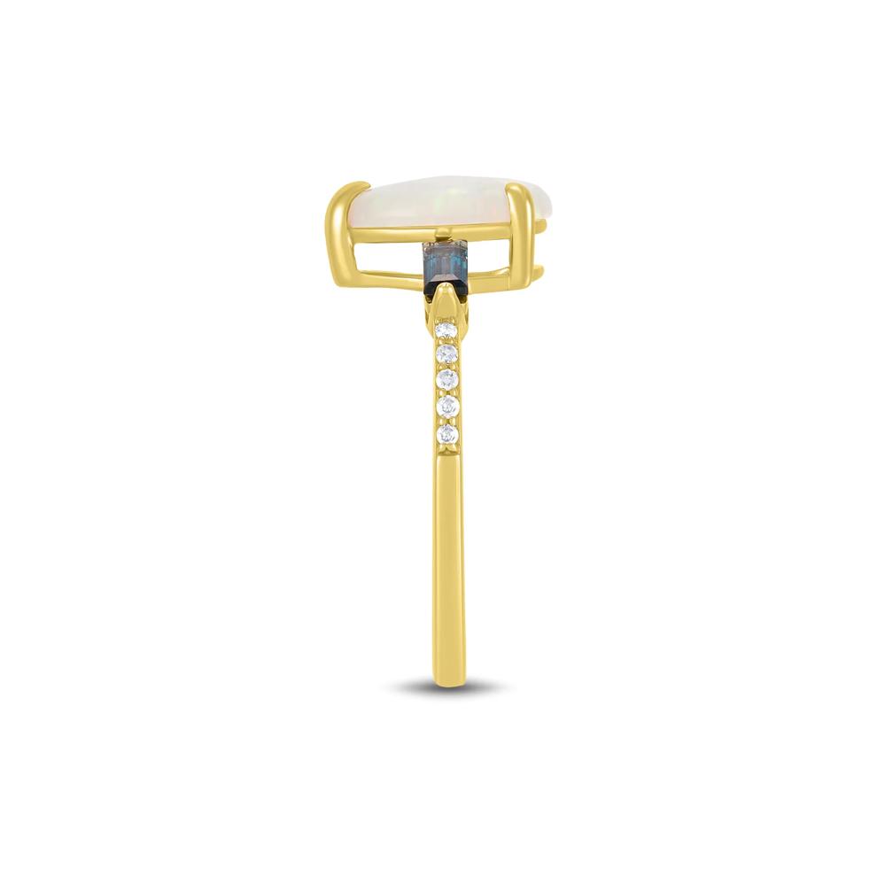 Pear-Shaped Lab-Created Opal, London Blue Topaz &amp; Diamond Accent Ring in 10K Yellow Gold – Image 3 of 3