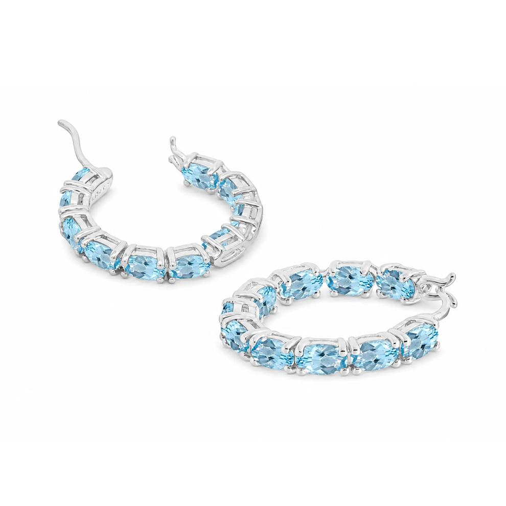 Swiss Blue Topaz Oval Hoop Earrings in Sterling Silver, 5x3mm – Image 2 of 2