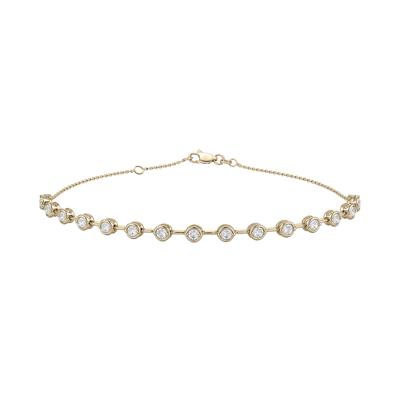 Diamond Tiny Circles & Cable Chain Bracelet in 10K Yellow Gold, 7.25" (1/2 ct. tw.)