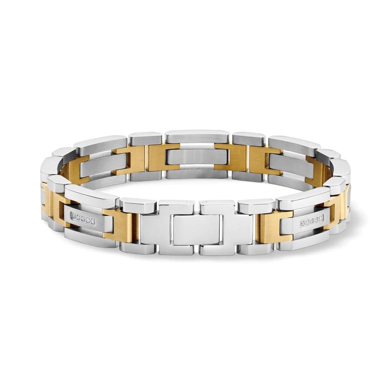 Diamond Link Bracelet in White &amp; Yellow Gold-Tone Stainless Steel &#40;1/7 ct. tw.&#41; – Image 2 of 3