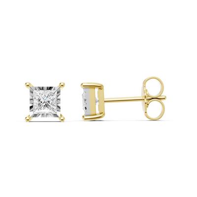 Lab Grown Princess-Cut Diamond Illusion Stud Earrings in 10K Yellow Gold (1/2 ct. tw.)