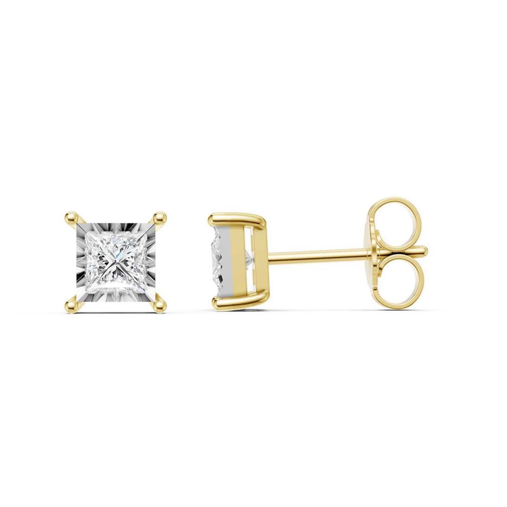 Lab Grown Princess-Cut Diamond Illusion Stud Earrings in 10K Yellow Gold (1/2 ct. tw.) – Image 1 of 4