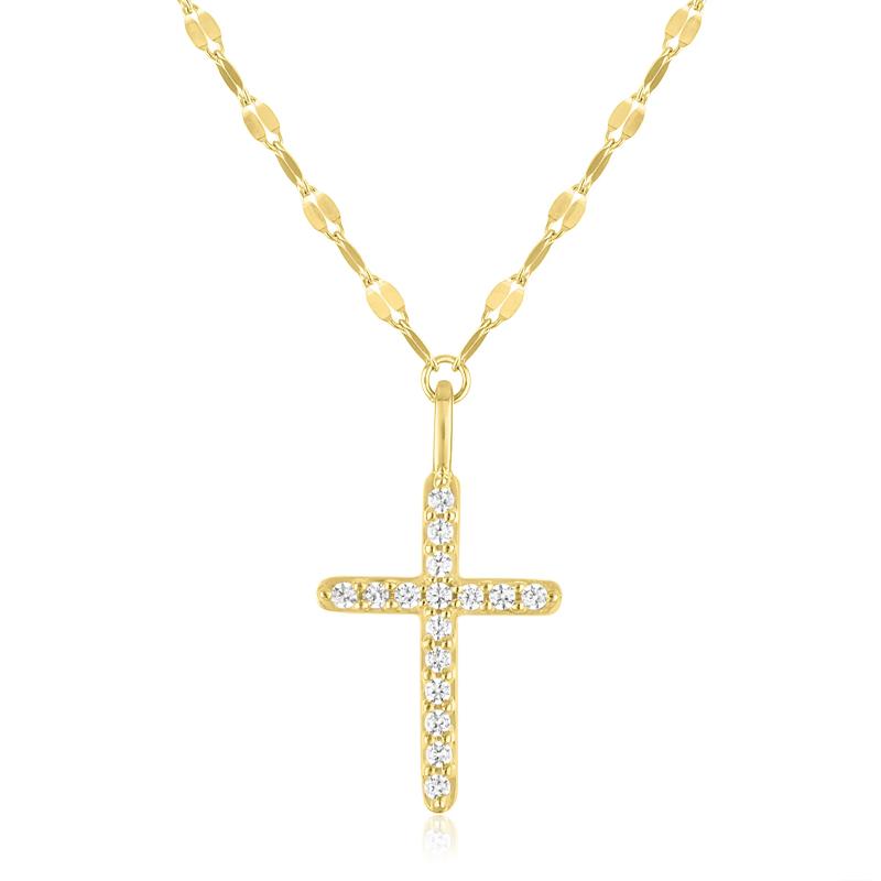 Mirror Chain Cross Pendant in 10K Yellow Gold &#40;1/10 ct. tw.&#41; – Image 1 of 3