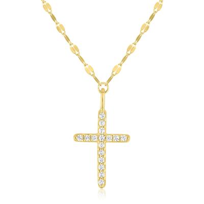 Mirror Chain Cross Pendant in 10K Yellow Gold (1/10 ct. tw.)