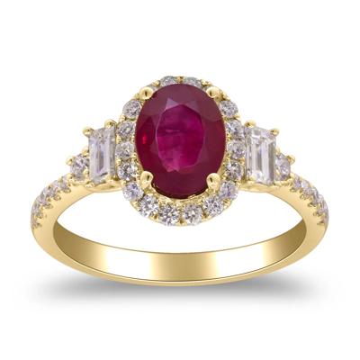 Gemstone and Diamond Oval Halo Ring in 14K Gold