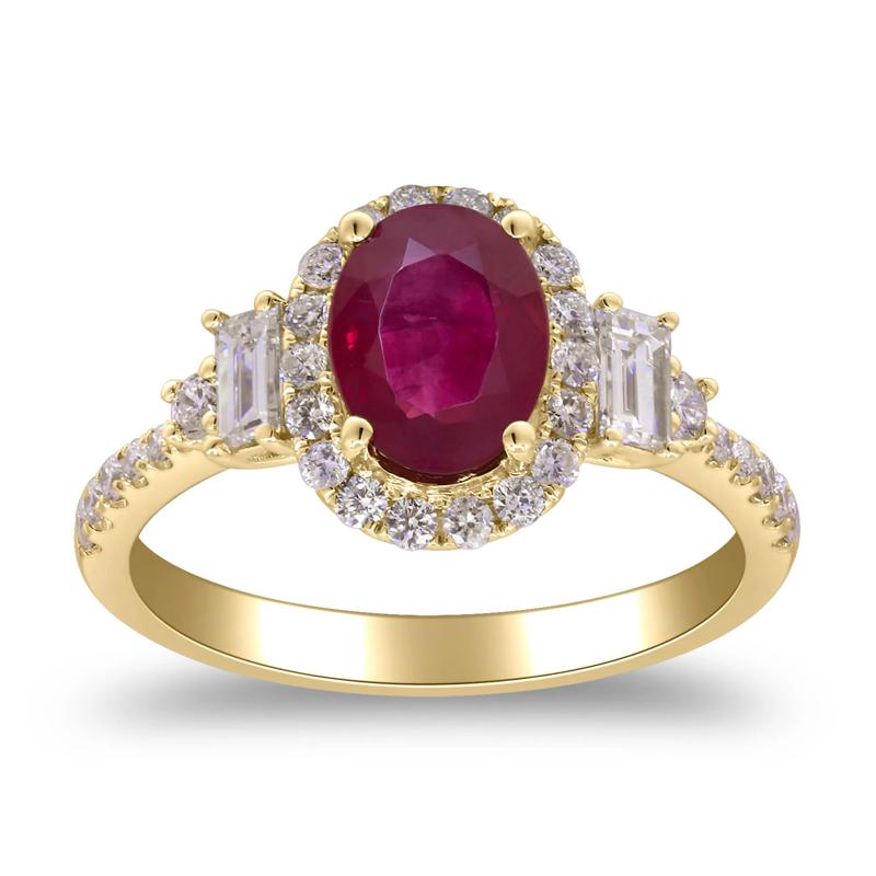 Ruby and Diamond Oval Halo Ring in 14K Yellow Gold &#40;5/8 ct. tw.&#41; – Image 1 of 3