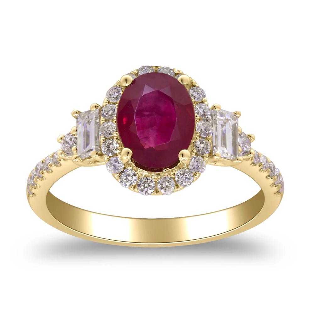 Ruby and Diamond Oval Halo Ring in 14K Yellow Gold (5/8 ct. tw.) – Image 1 of 3