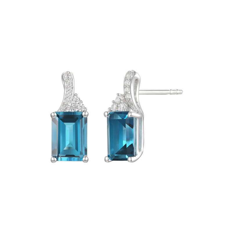 Emerald-Cut Blue Topaz Earrings, Pendant and Ring Set – Image 5 of 8