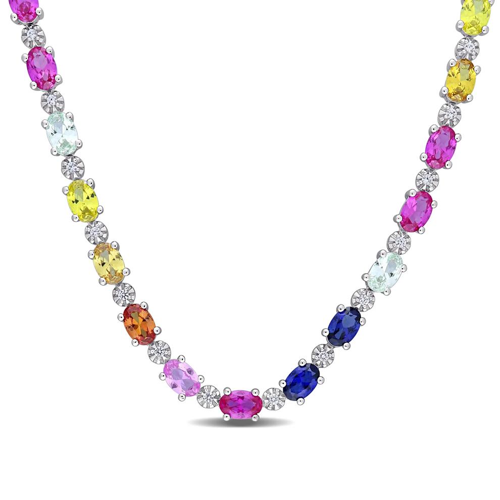 Lab Created Multi-Color Sapphire Tennis Necklace in Sterling Silver – Image 1 of 6