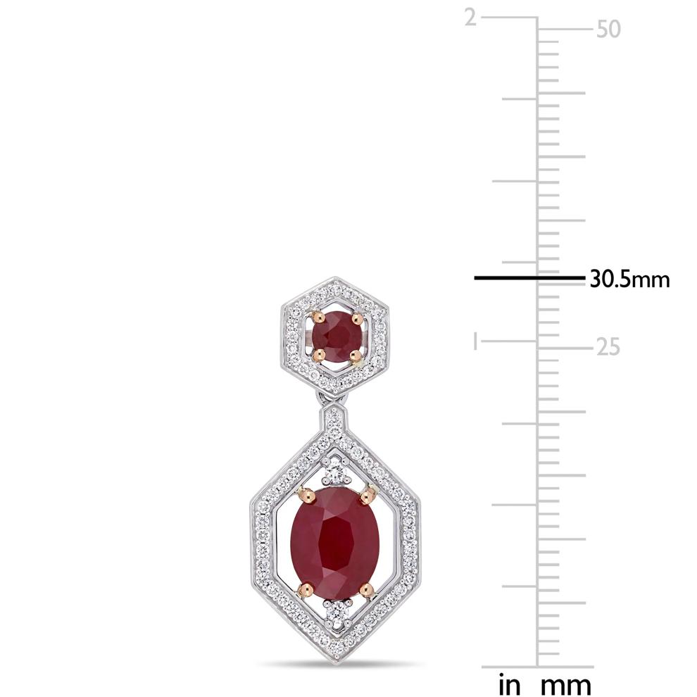Ruby &amp; Diamond Drop Earrings in 14K White &amp; Rose Gold (5/8 ct. tw.) – Image 4 of 4