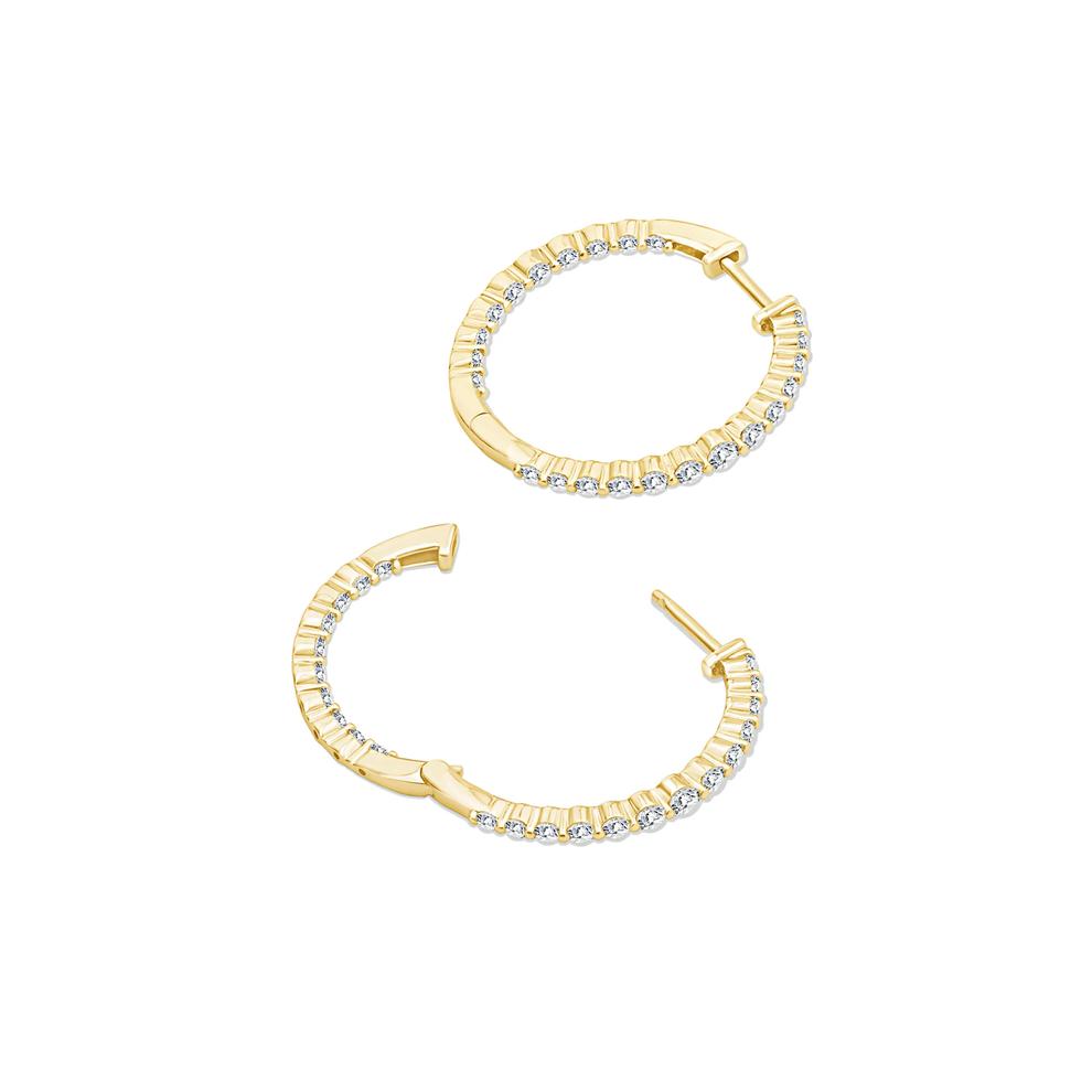 Lab Grown Diamond Shared-Prong Hoop Earrings in 10K Yellow Gold (1 ct. tw.) – Image 2 of 3