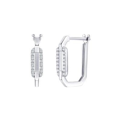 Diamond Geometric Paperclip Hoop Earrings in Sterling Silver (1/6 ct. tw.)