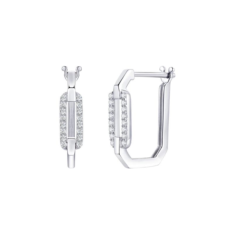 Diamond Geometric Paperclip Hoop Earrings in Sterling Silver &#40;1/6 ct. tw.&#41; – Image 1 of 1