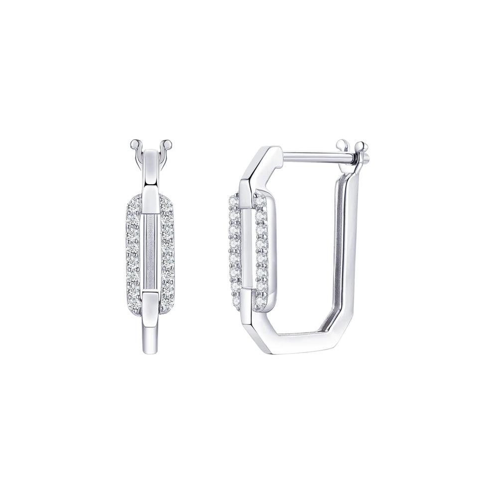 Diamond Geometric Paperclip Hoop Earrings in Sterling Silver (1/6 ct. tw.) – Image 1 of 1
