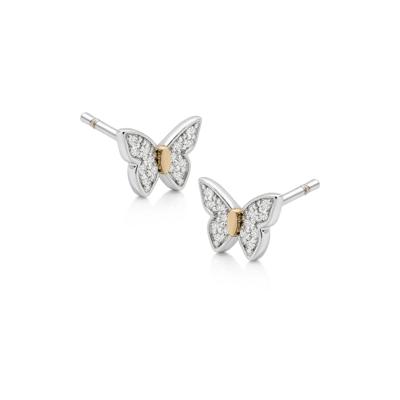 Diamond Accent Butterfly Stud Earrings in 10K White & Yellow Gold