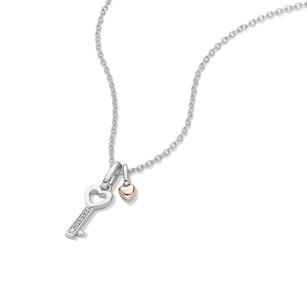 Lab Grown Diamond Accent Key Pendant in Sterling Silver &amp; 10K Rose Gold – Image 4 of 5