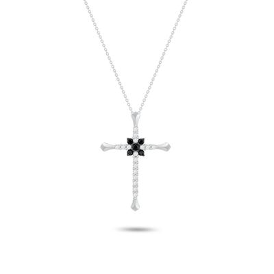 Black & White Diamond Cross Pendant Necklace in Sterling Silver (1/4 ct. tw.)