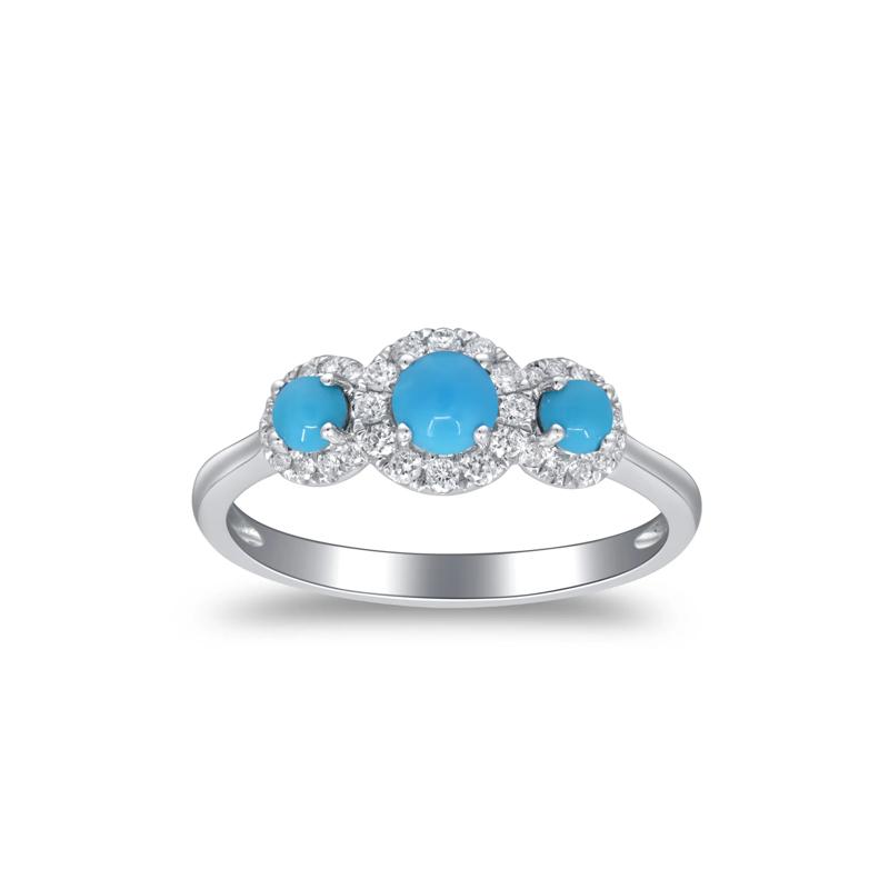 Turquoise and Diamond Three-Stone Ring in 10K White Gold &#40;1/5 ct. tw.&#41; – Image 4 of 5