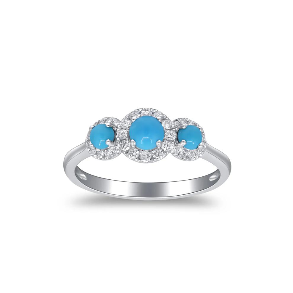 Turquoise and Diamond Three-Stone Ring in 10K White Gold (1/5 ct. tw.) – Image 4 of 5