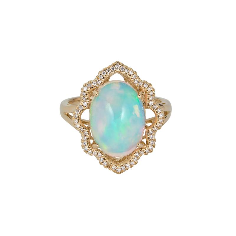 Opal &amp; 1/7 ct. tw. Diamond Ring in 14K Yellow Gold – Image 1 of 3