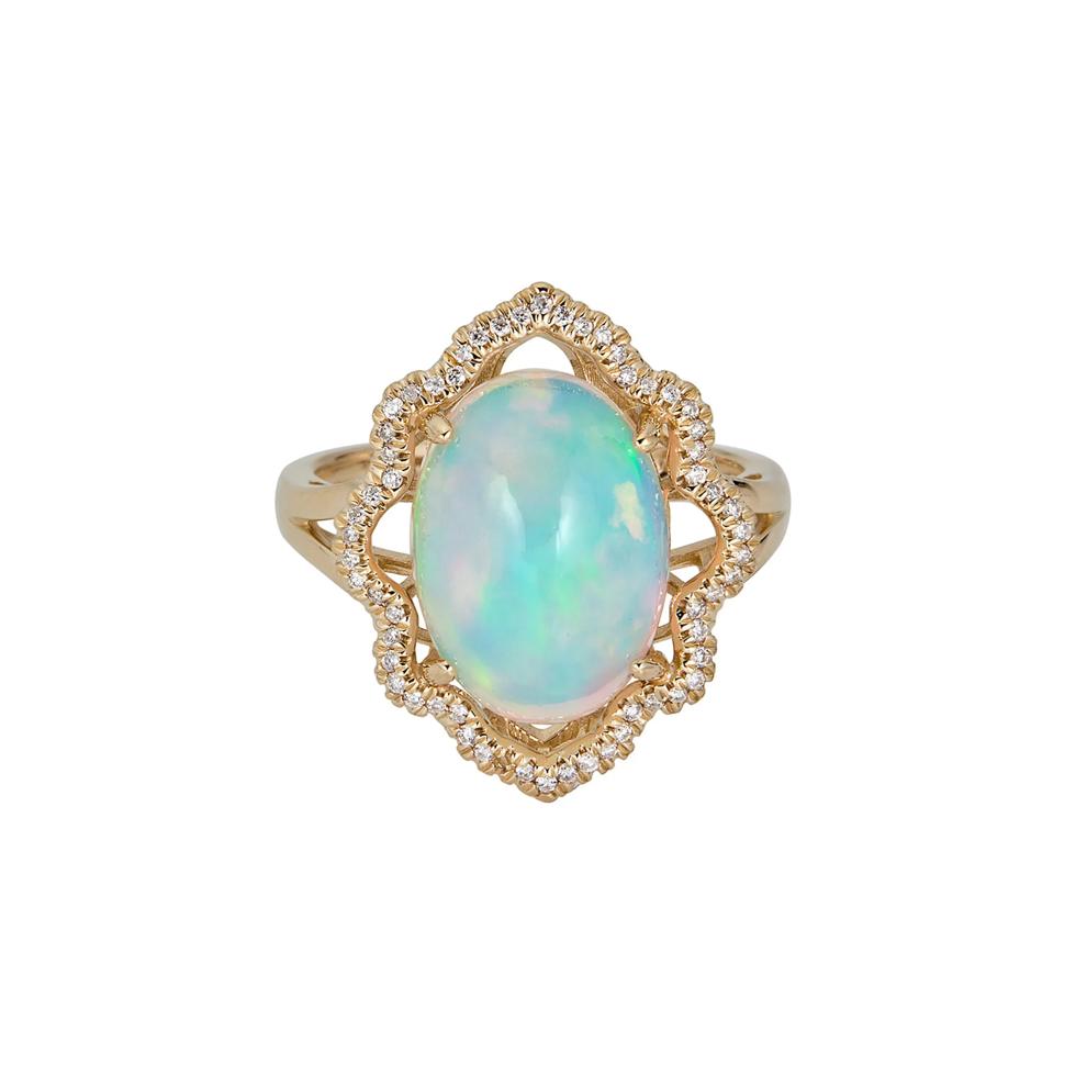 Opal &amp; 1/7 ct. tw. Diamond Ring in 14K Yellow Gold – Image 1 of 3
