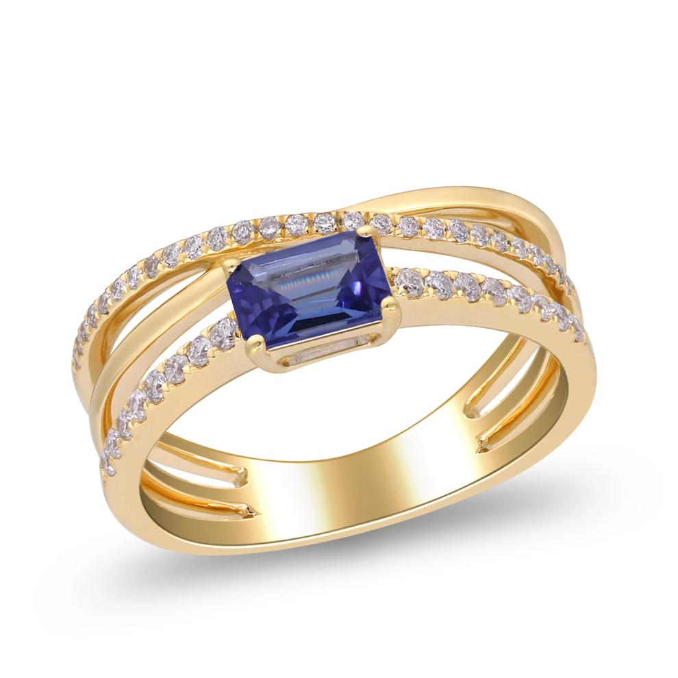 Tanzanite and Diamond Crossover Ring in 10K Yellow Gold (1/4 ct. tw.) – Image 4 of 5