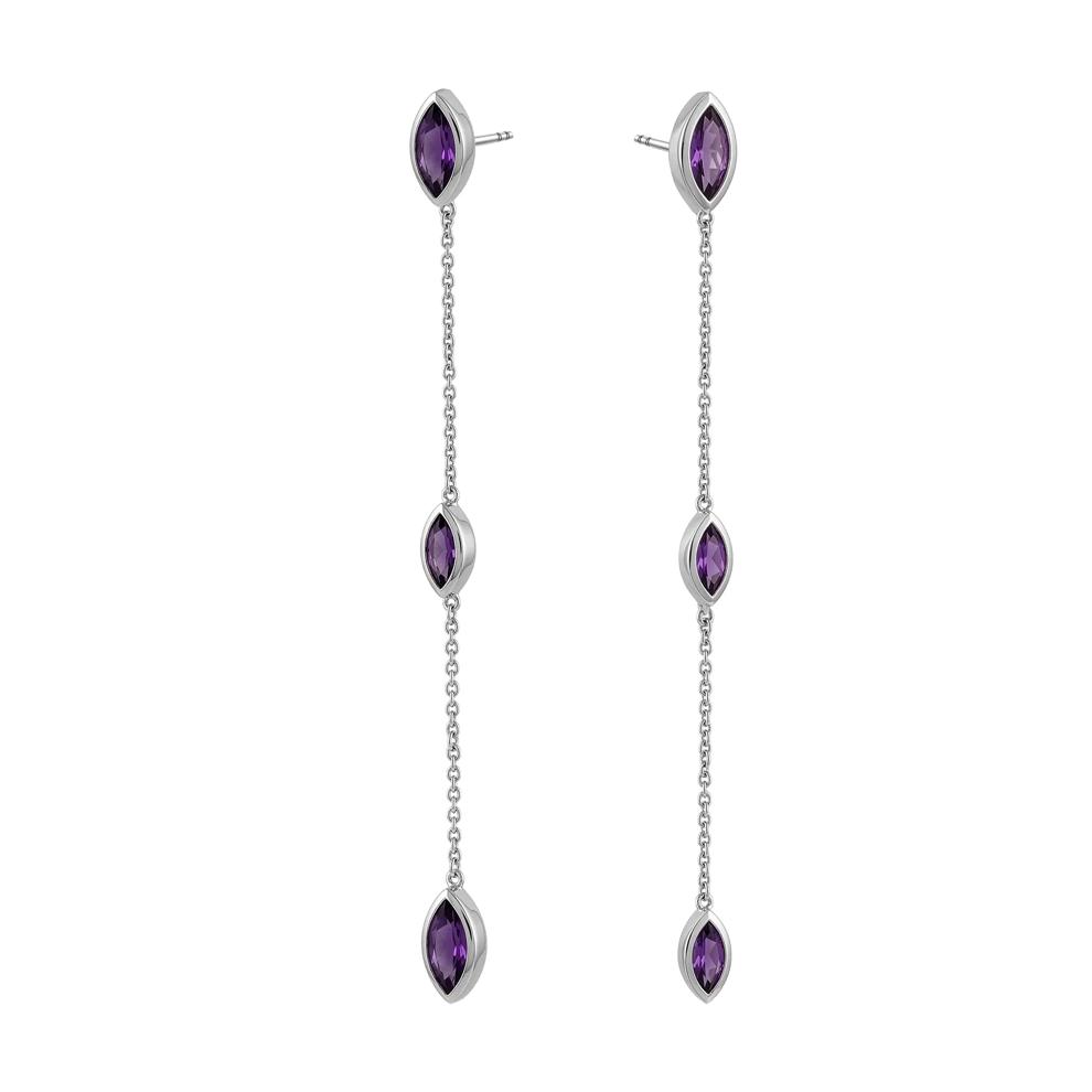 Amethyst Marquise Drop Earrings in Sterling Silver – Image 1 of 2