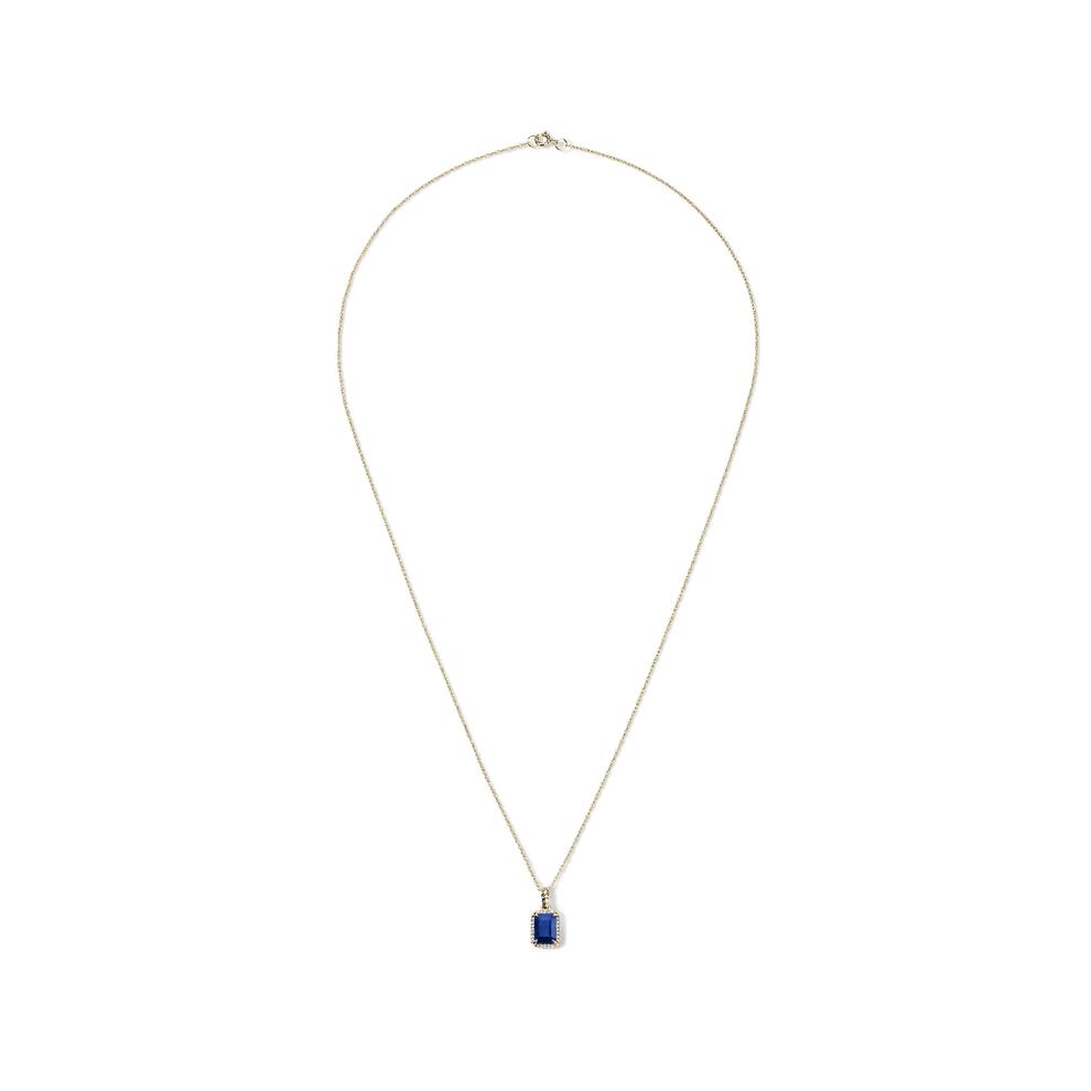 Blue Sapphire &amp; Diamond Accent Halo Pendant in 14K Yellow Gold – Image 3 of 4