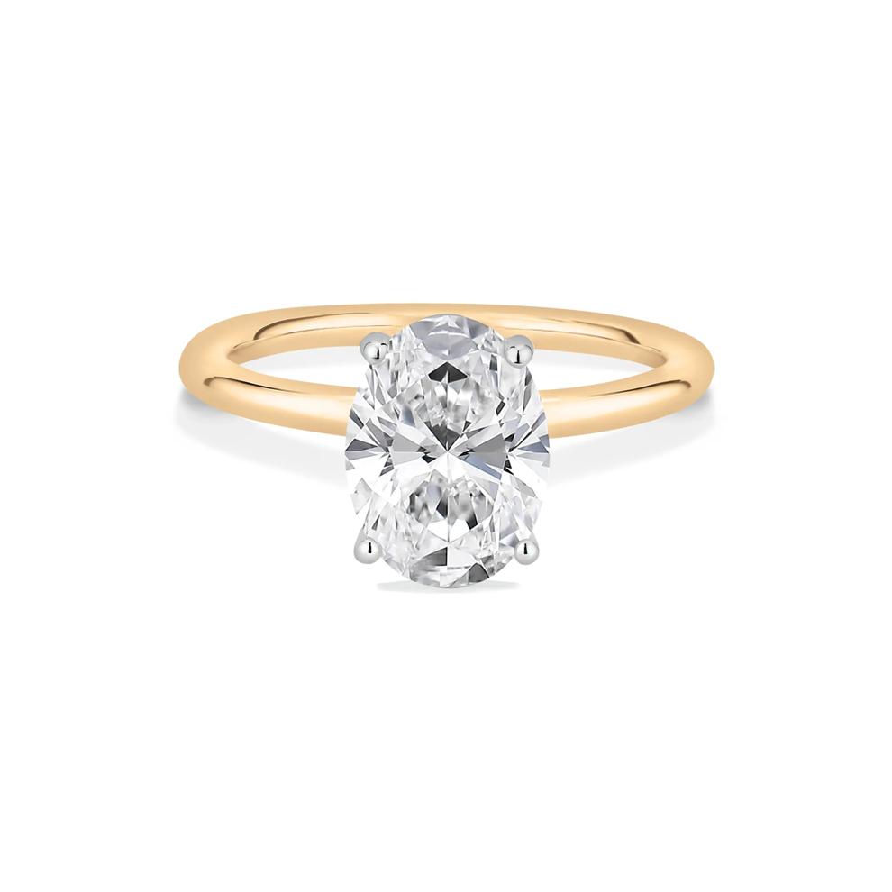 Lab Grown Diamond Oval Solitaire Engagement Ring in 14K Yellow &amp; White Gold (3 ct.) – Image 1 of 4