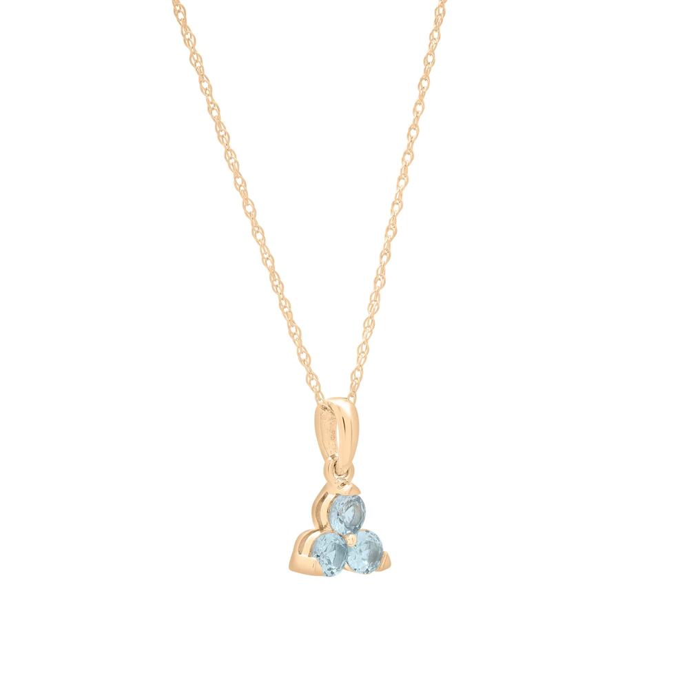 Lab-Created Aquamarine Three-Stone Triangle Birthstone Pendant in 10K Yellow Gold – Image 4 of 4