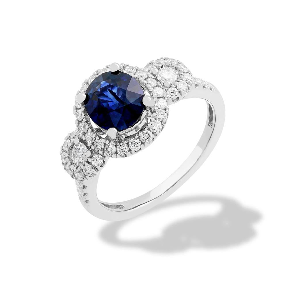 Oval Blue Sapphire &amp; Diamond Ring in 18K White Gold (1/2 ct. tw.) – Image 2 of 2