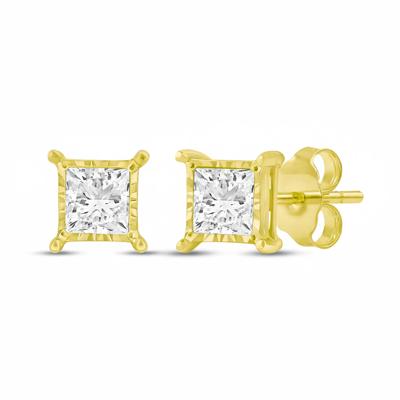 Lab Grown Princess-Cut Diamond Illusion Stud Earrings in 10K Yellow Gold (3/4 ct. tw.)