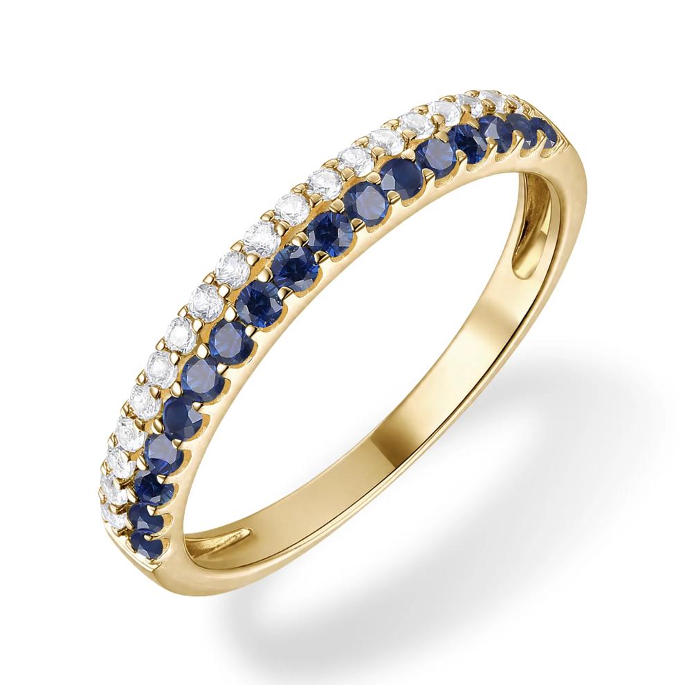 Blue Sapphire &amp; Diamond Double Row Ring in 10K Yellow Gold (1/5 ct. tw.) – Image 4 of 4