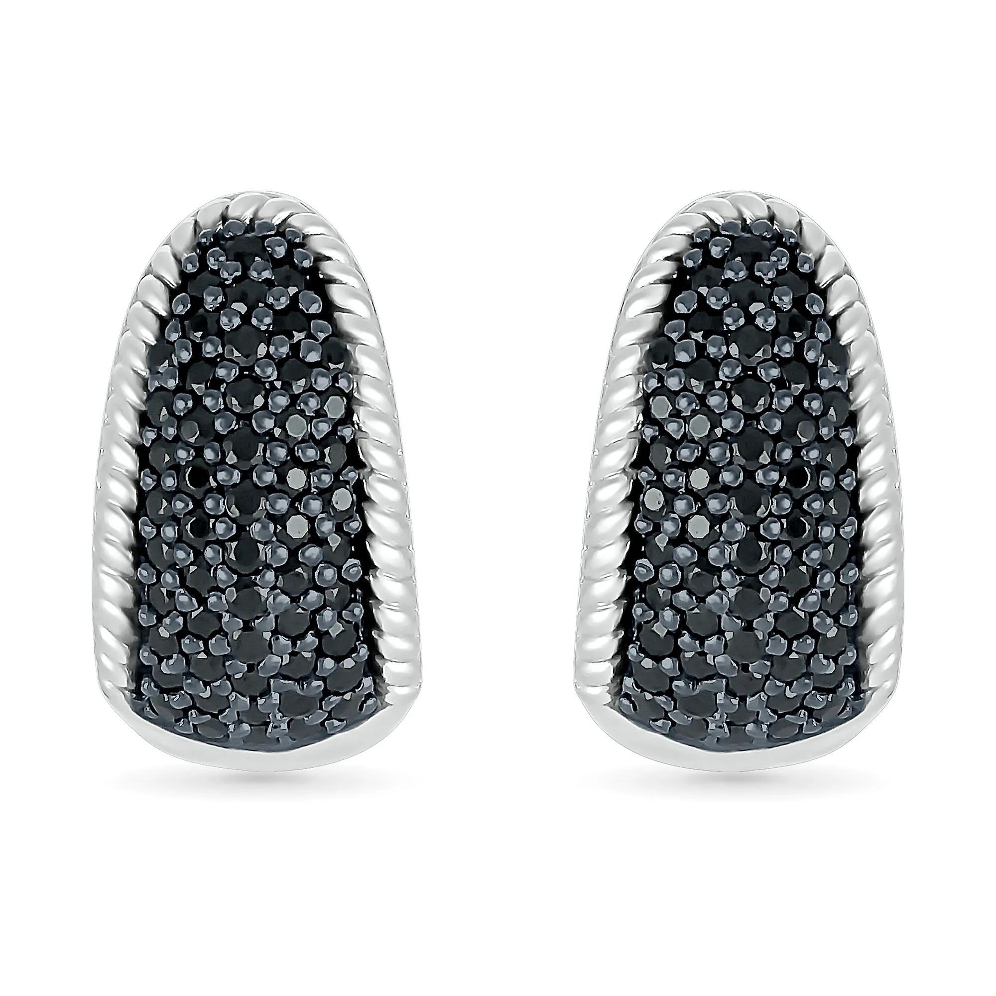 Black Diamond Wedge Hoops in Sterling Silver