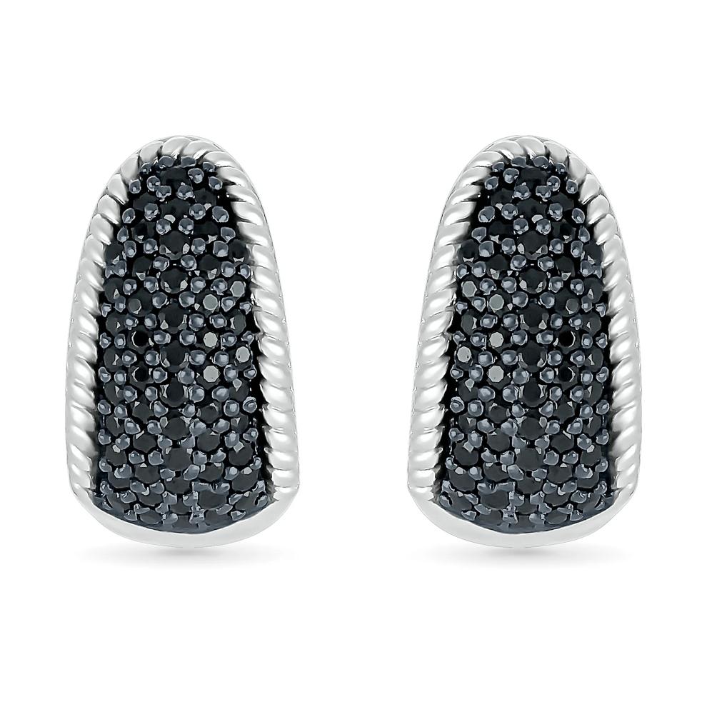 Black Diamond Wedge Hoop Earrings in Sterling Silver (1/2 ct. tw.) – Image 1 of 3