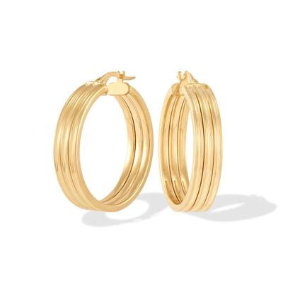 Triple Row Hoop Earrings in 14K Yellow Gold, 31x29mm