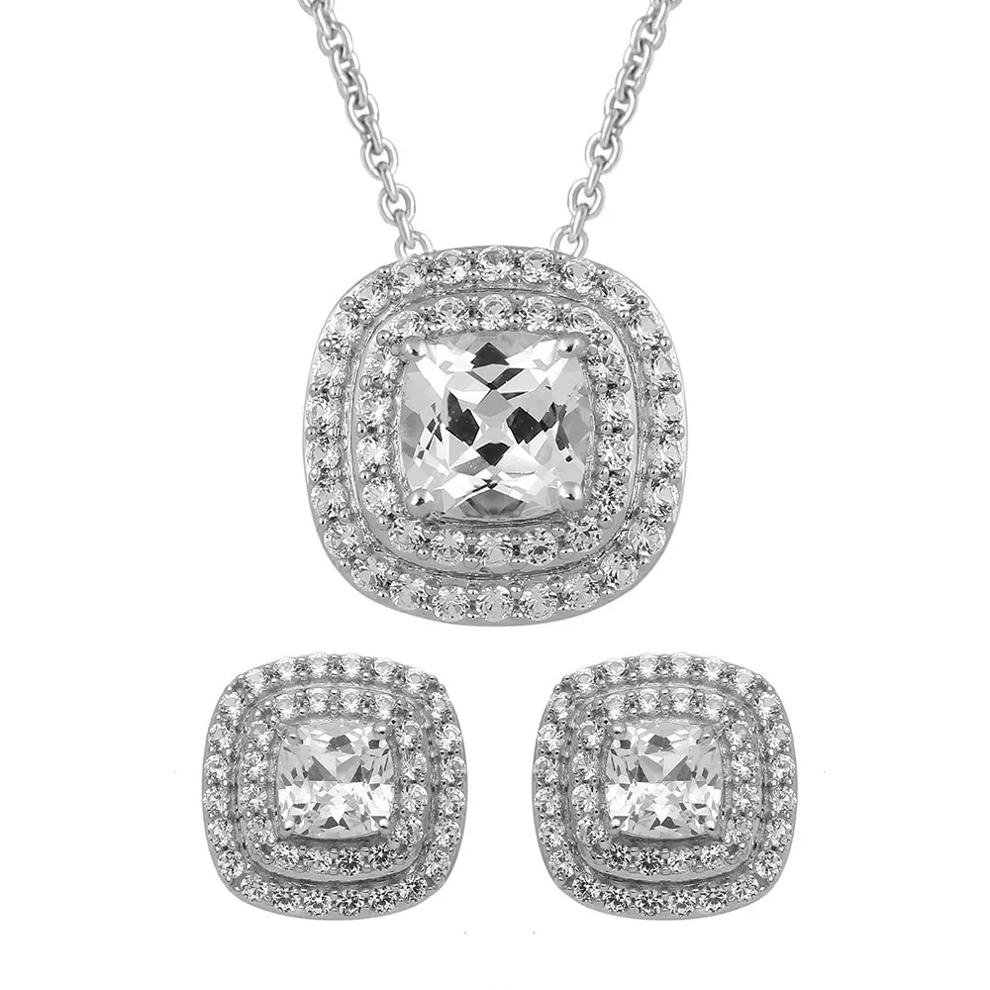Lab Created White Sapphire Pendant &amp; Earrings Set in Sterling Silver – Image 1 of 5