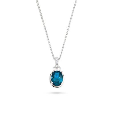 London Blue Topaz & Lab-Created White Sapphire Bezel Pendant Necklace in Sterling Silver