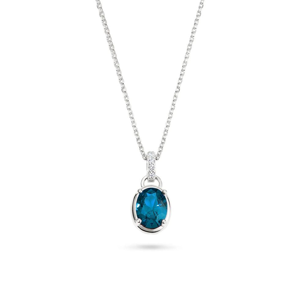 London Blue Topaz &amp; Lab-Created White Sapphire Bezel Pendant Necklace in Sterling Silver – Image 1 of 4